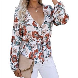 Floral Print Boho Casual Loose Chiffon Blouse